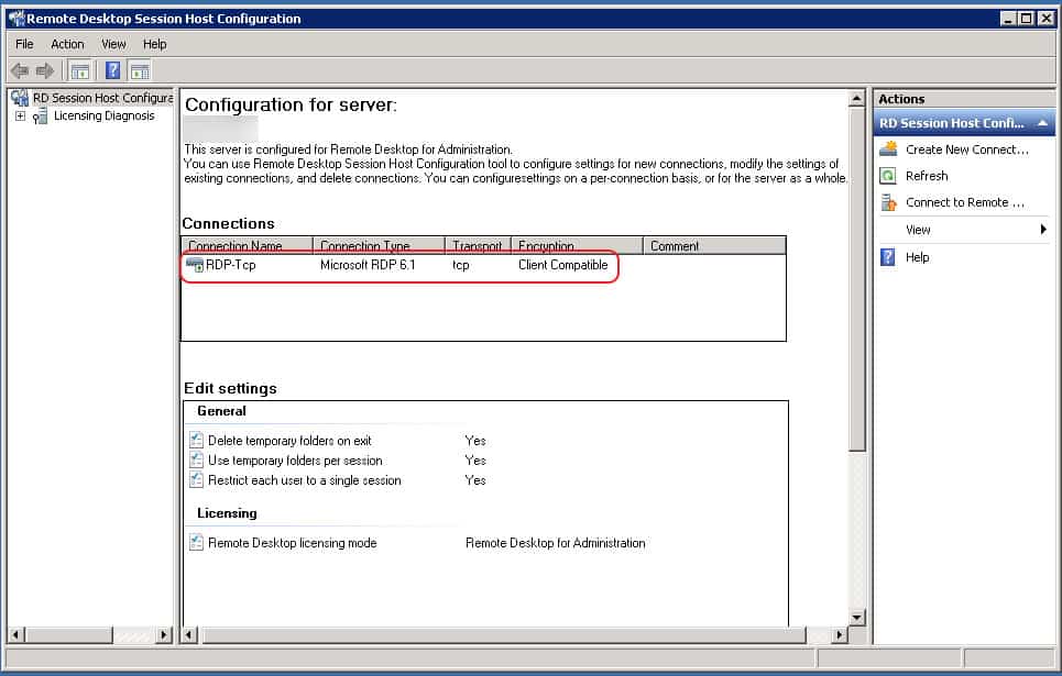 Параметры rdp tcp подключения windows server 2008